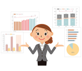 色々なグラフを説明する会社員