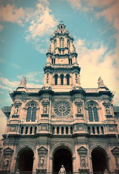 Paris church - Saint Trinity. Cross processed colors.