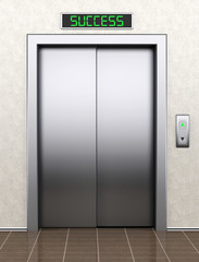To success concept. Modern elevator with closed doors
