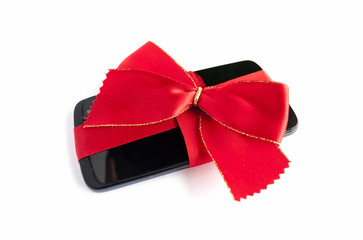 Smart Phone with Red Ribbon and Bow isolated