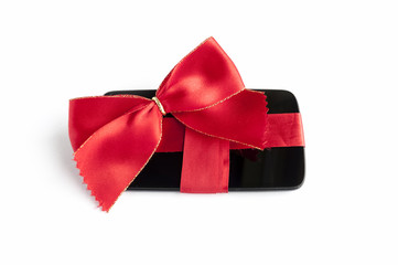 Smart Phone with Red Ribbon and Bow isolated