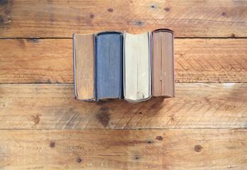 vintage books, top view, free copy space
