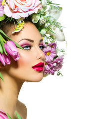 Beauty Spring Girl with Flowers Hair Style