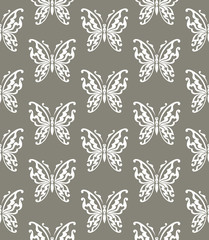 Seamless background of butterflies gray and white colors
