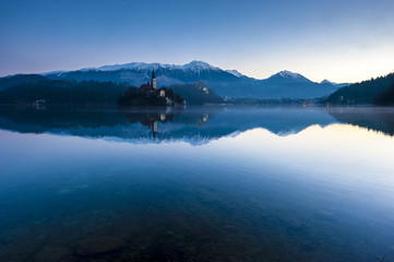 Bled lake on winter morning