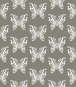 Seamless background of butterflies gray and white colors