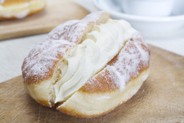 small cream filled cake,cream slice, selective focus