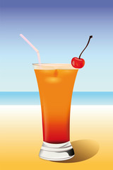 tequila cocktail stands on a sunny beach