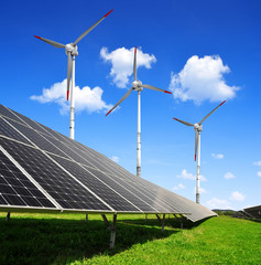 solar energy panels and wind turbines