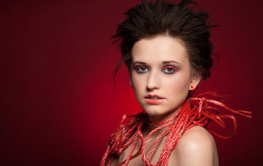 Fototapeta premium Beautiful young woman with black hair
