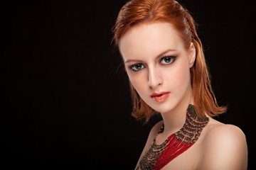 Red Hair. Fashion Woman Portrait. Beauty Model Girl