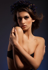 Fototapeta premium Beautiful Brunette Girl. Healthy Long Hair and perfect Makeup 