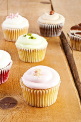 cupcakes on wooden background