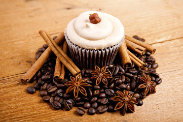 chocolate cupcake on old wooden table