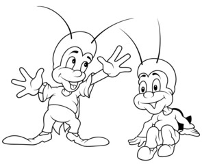 Crickets - Black and White Cartoon