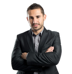 Business man with his arms crossed over isolated background