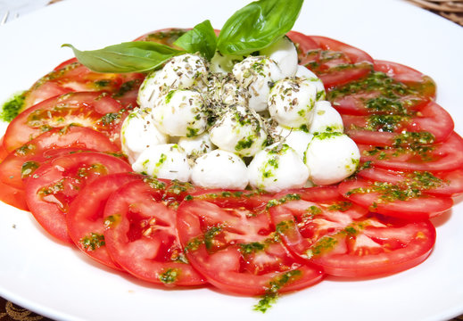 Caprese on a table in a restaurant