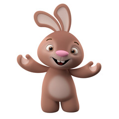 Amazing 3D happy easter bunny, merry cartoon rabbit