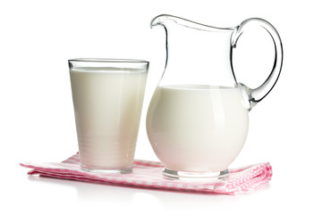 milk in glass and in pitcher