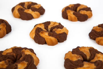 cookies with cacao on a white background