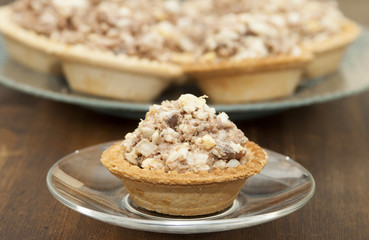 Tuna salad with egg, onions and mayonnaise  in tartlets.