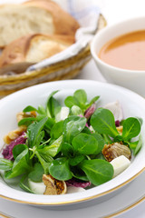 fresh corn salad with bread and soup