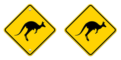 beware Kangaroo sign on traffic label