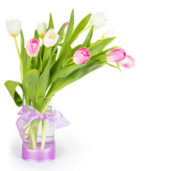 Tulip flowers in a vase isolated on white with clipping path