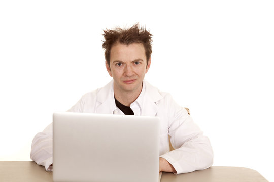 Doctor Messed Up Hair Computer Looking