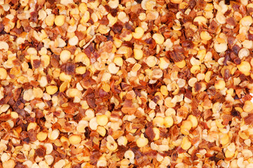Macro photo of crushed red pepper flakes