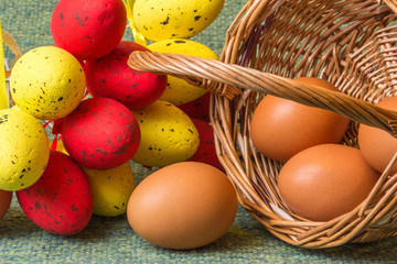 wicker basket with eggs