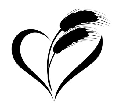 Abstract wheat ears icon with heart element