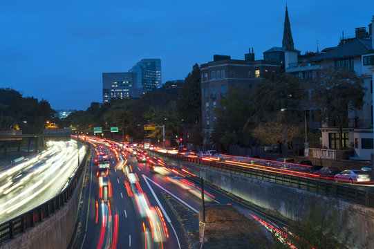 Boston traffic and light trails