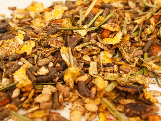 basic muesli  with herbs background.  for horse