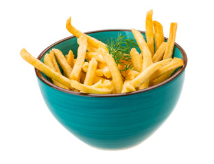 French fries on white background