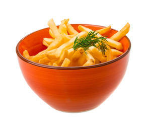 French fries on white background