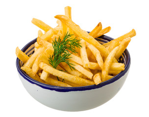 French fries on white background