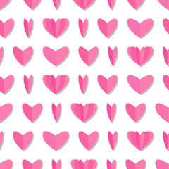 Seamless pattern with cute paper hearts