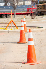 orange cones at construction site