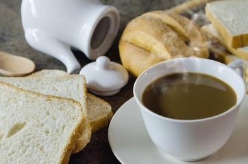 hot coffee and bread