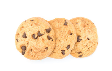 Chocolate chips cookies isolated on white background