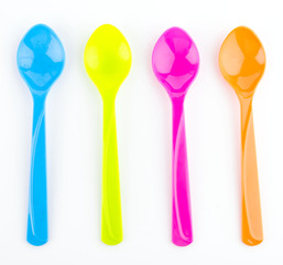 color spoon fork dish plastic isolated white background