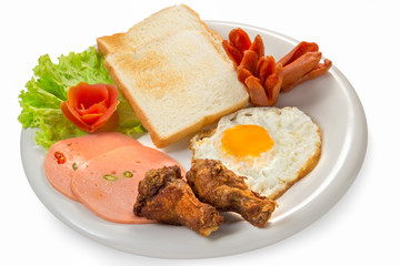 Traditional breakfast eggs with bread