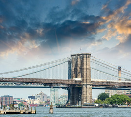 Sunset above magnificent Brooklyn Bridge