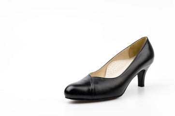 leather black shoes women isolated white background