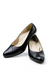 leather black shoes women isolated white background