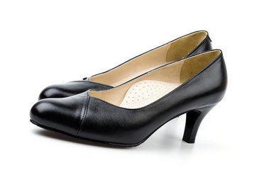 leather black shoes women isolated white background