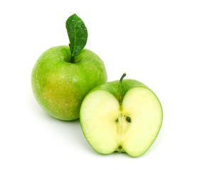 Green apple fruits isolated on white background