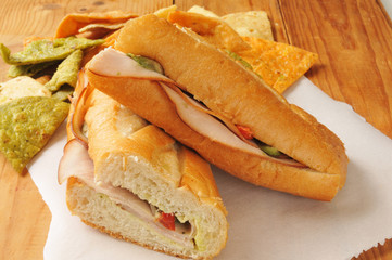 Turkey sandwich with veggie tortilla chips