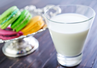 milk in glass and color macaroons